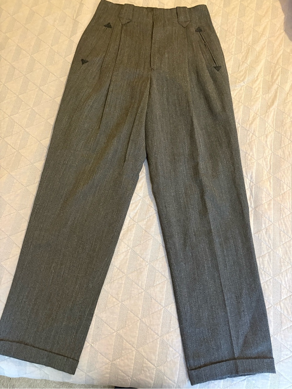Vintage Ralph Lauren Womens Gray 100% Wool Pleated Wide Leg Cuffed Trousers Sz 8